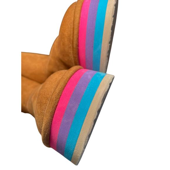 Steve Madden Girl 13 Jtoasty Stripe Brown Camel Cognac Platform Boot Pink Purple - Picture 14 of 14